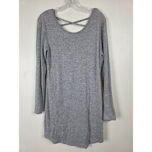 NoBo Tunic Top Womens XL 15/17 Gray Long Sleeve Criss Cross Back Casual Stretchy